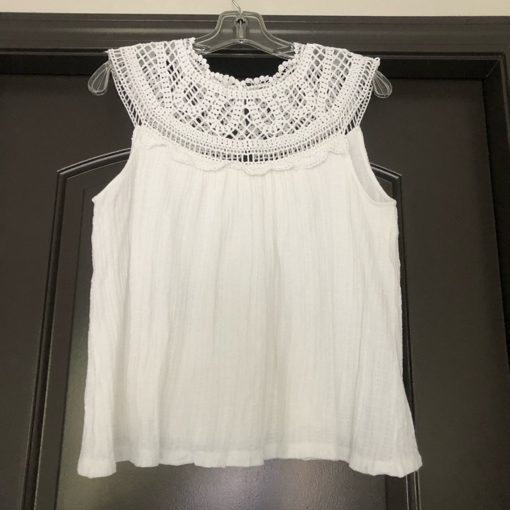 Meadow Rue Anthropologie knit crochet lace macramé sleeveless white tank top